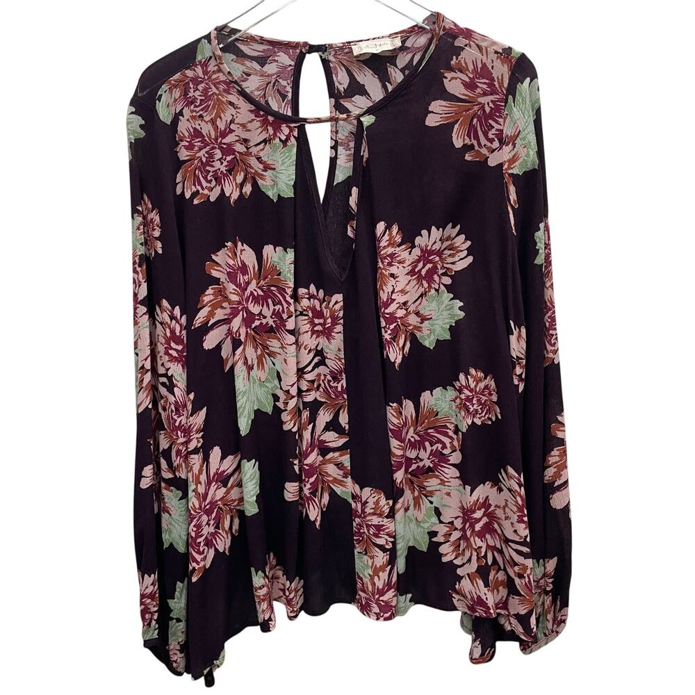 Altar’d State Burgundy Floral Front Keyhole Long Sleeve Tunic Top Size Medium